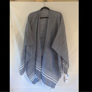 Tommy Bahama Navy and White Striped Fringe Shawl